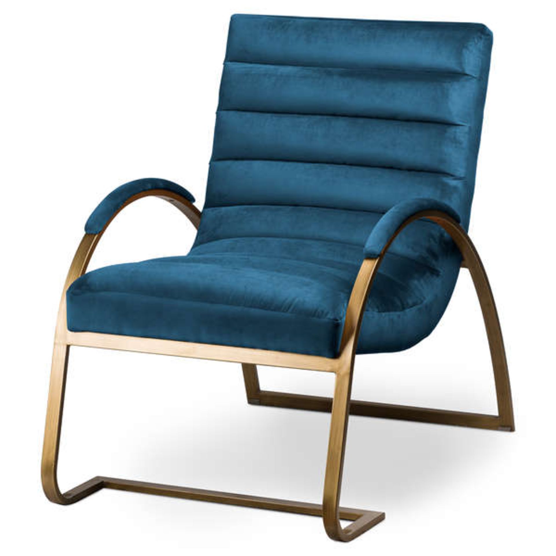 Luxe Arc Chair Oxford Navy Blue Velvet and Brass Ribbed Ark Chair curate a stylish yet comfortable - Image 2 of 5