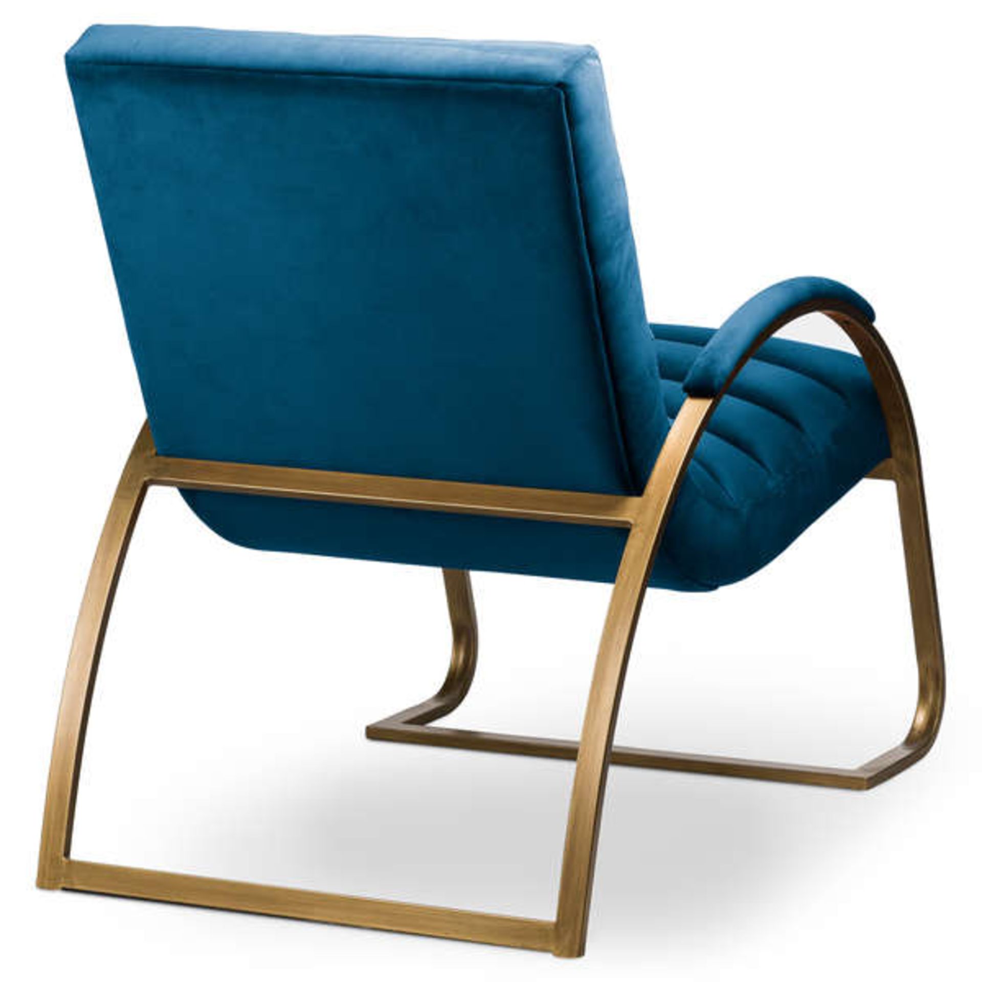 Luxe Arc Chair Oxford Navy Blue Velvet and Brass Ribbed Ark Chair curate a stylish yet comfortable - Image 3 of 5