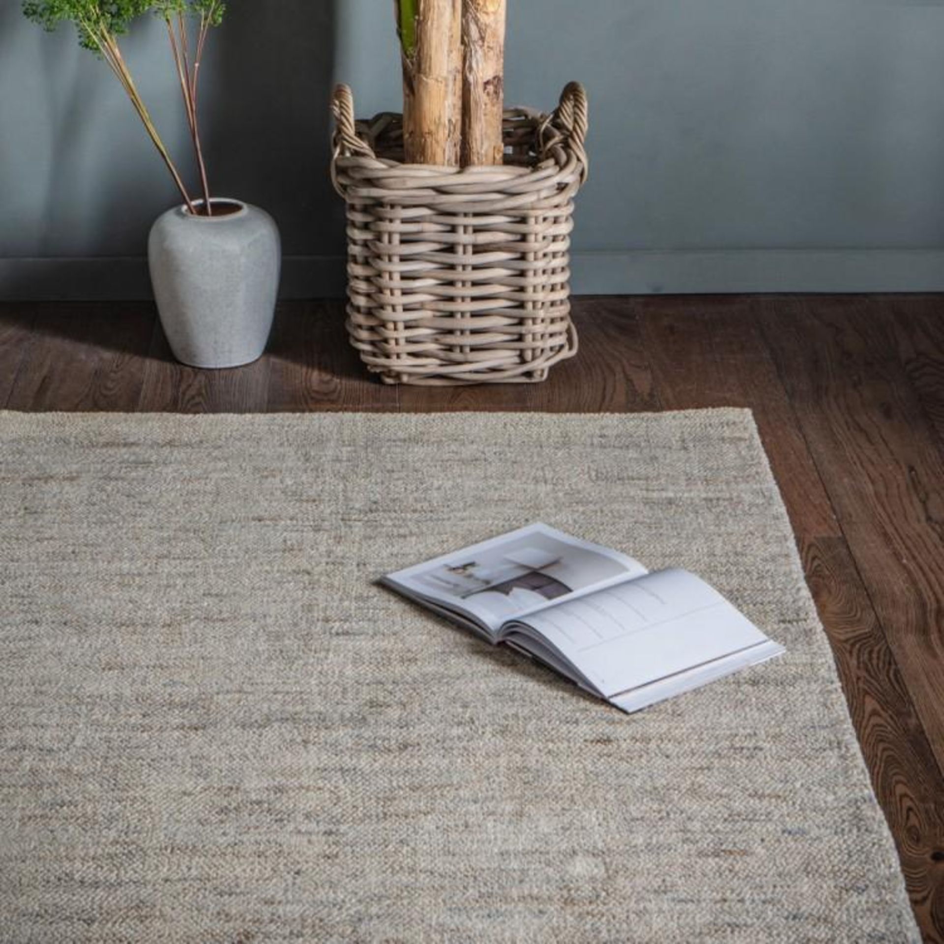 Tapia rug Grey/Green 1600 x 2300mm The textured tapia rug features a short pile in a multi tonal