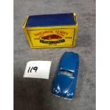 Matchbox Moko Lesney #65a Jaguar 3.4l Blue - white rear plate and grey Plastic Wheels Mint in a