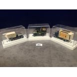 4 X Various Diecast Vintage Car Models In K H Norton Leicester Display Cases