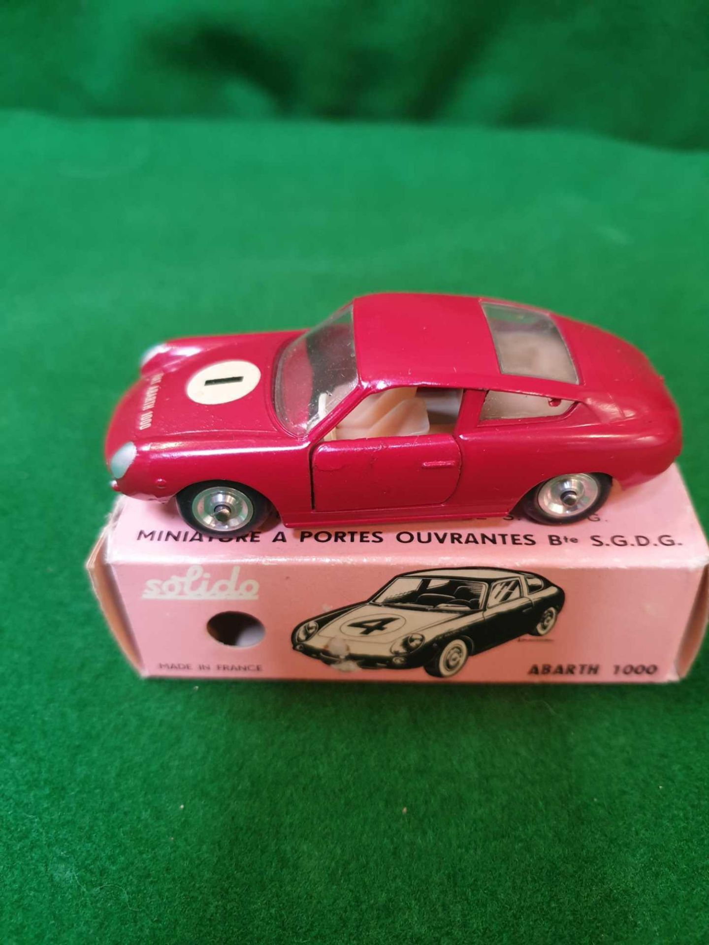 Solido #124 - Fiat Abarth 1000 - Red Racing No.1 Pink Box Mint Model In Excellent Box