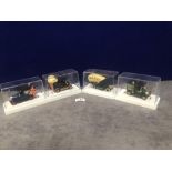 4 X Various Diecast Vintage Car Models In K H Norton Leicester Display Cases