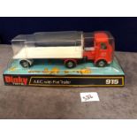 Dinky #915 AEC With Flat Trailer Orange/White - Truck Hire Co (Liverpool) Label On Door. Mint In