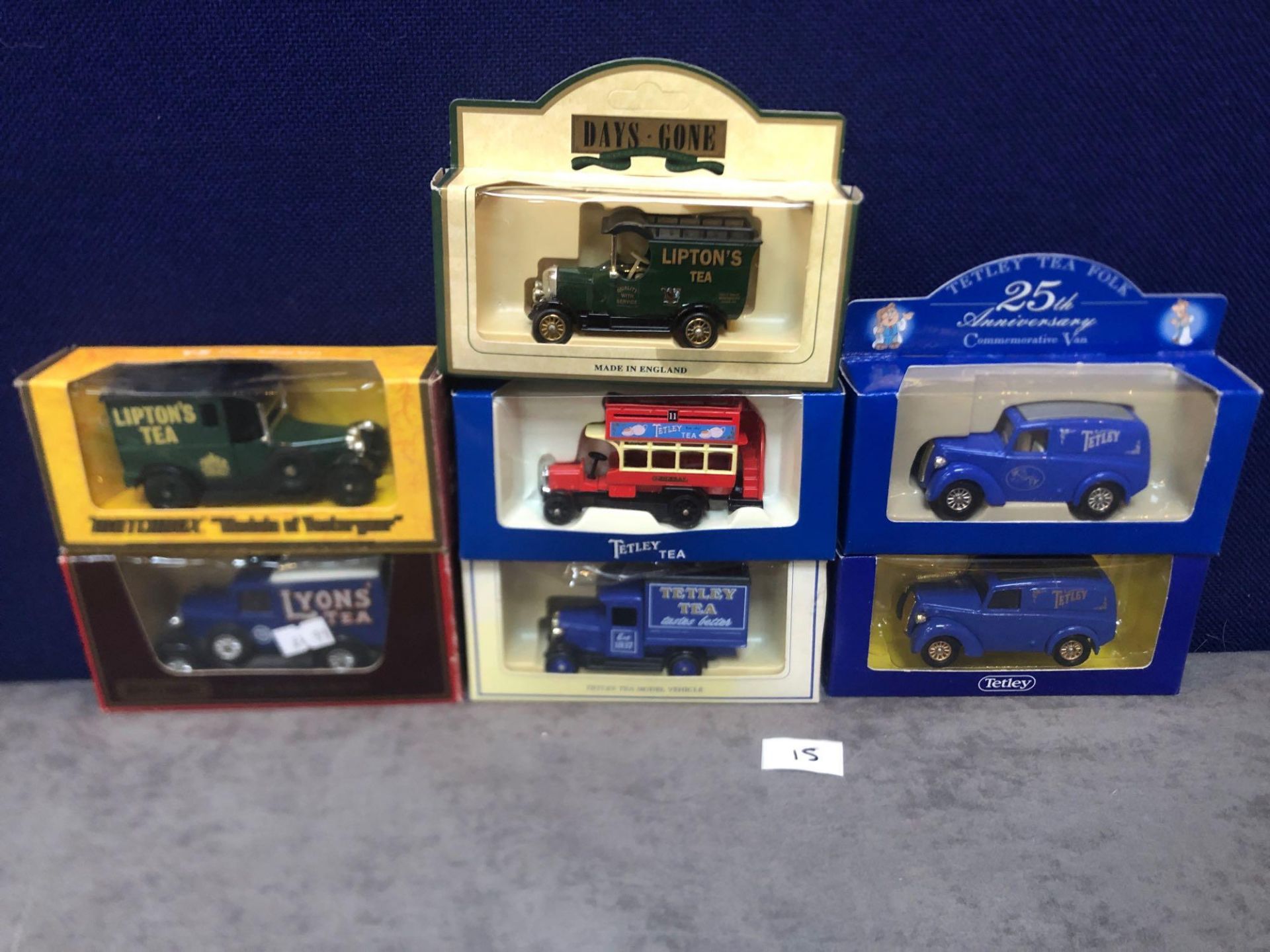 7x Diecast Vehicles Advertising Tea, All In Individual Boxes