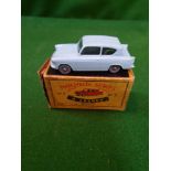 Matchbox Lesney #7b Ford Anglia Pale Blue Flap And End Tab Off But Present In Box Grey Plastic