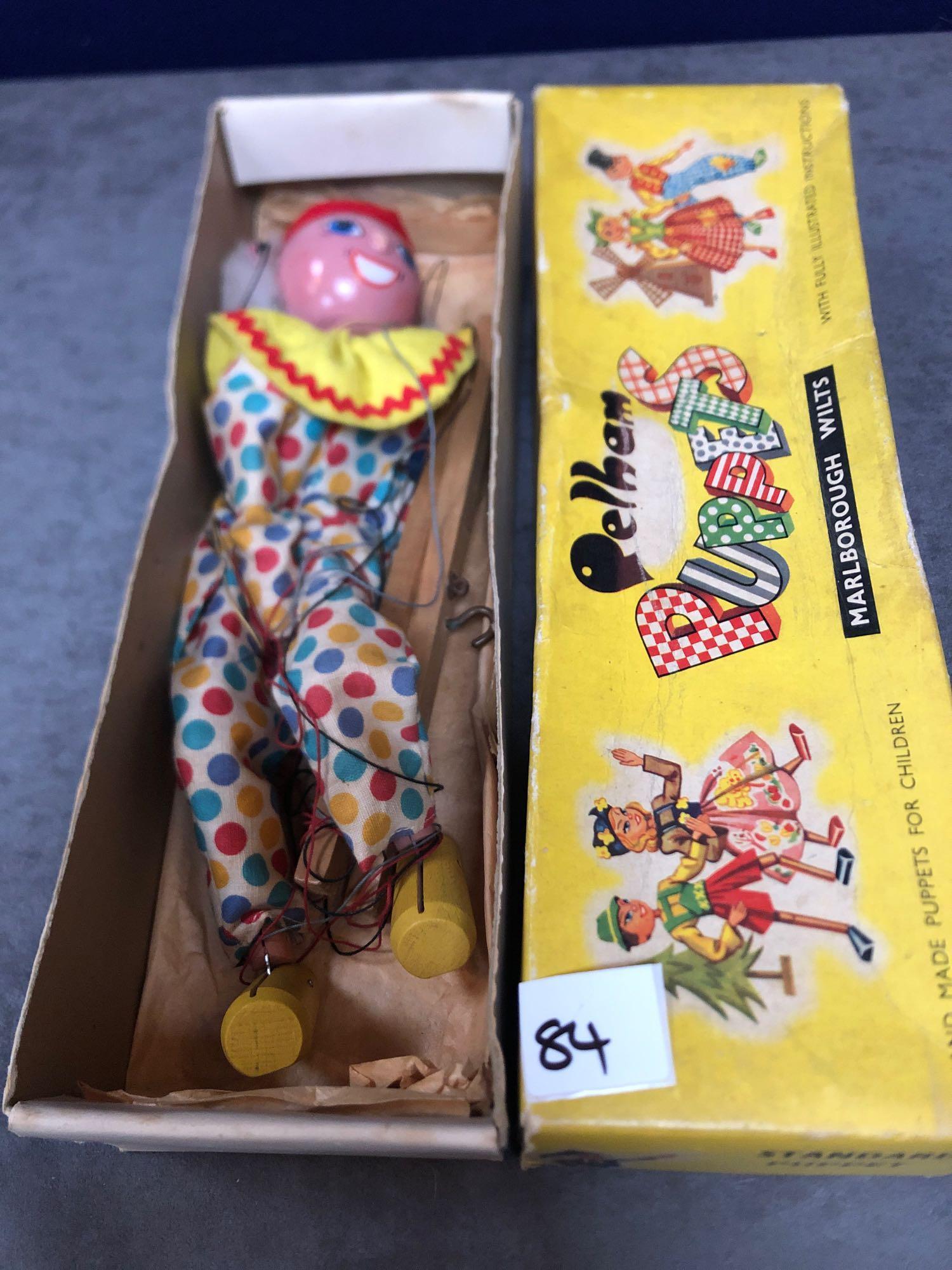Vintage Pelham Puppets Marionette Clown In A Box