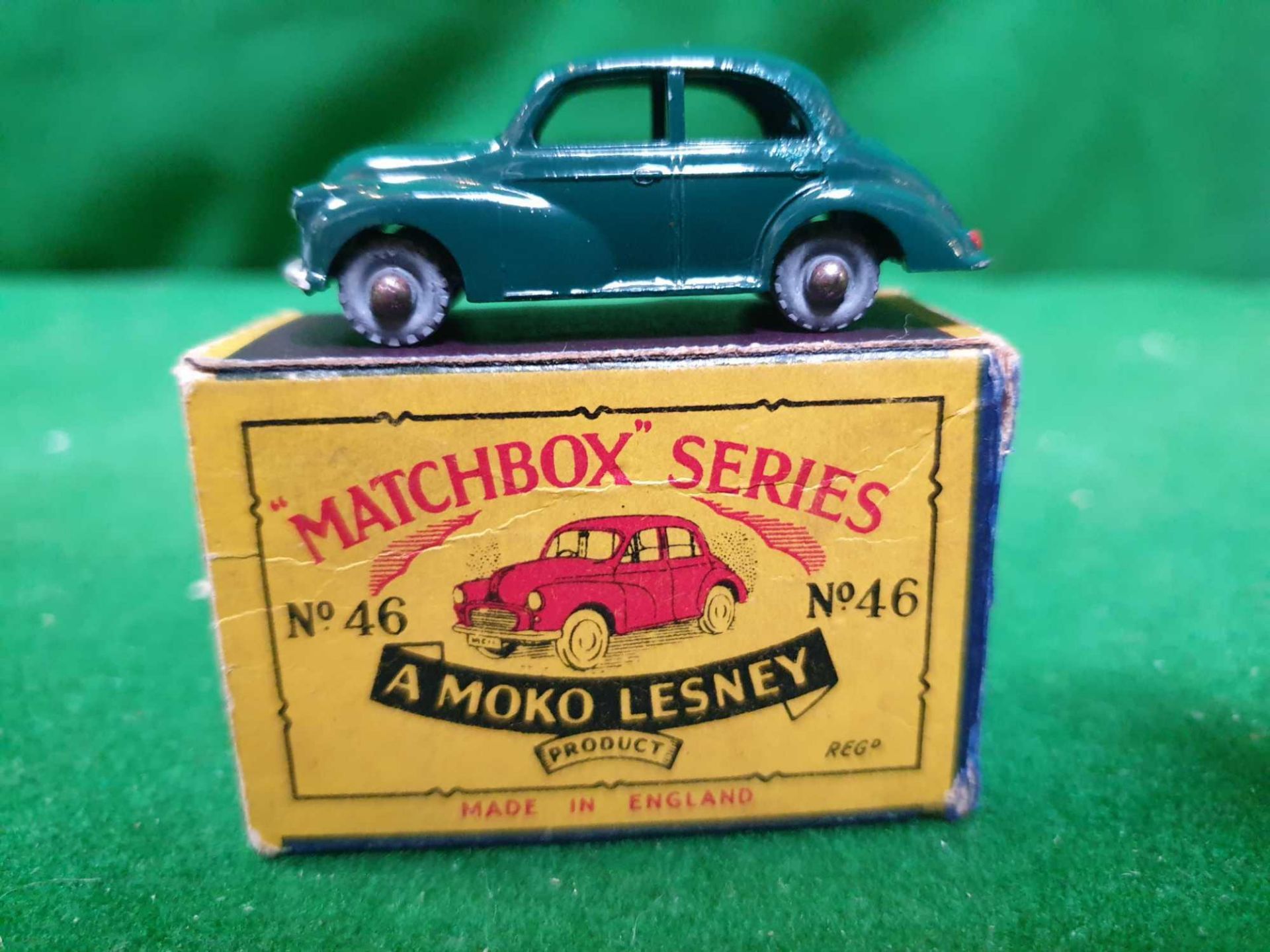 Matchbox Moko Lesney #46a Morris Minor 1000 Green Mint Model Very Good Box 1958-1960