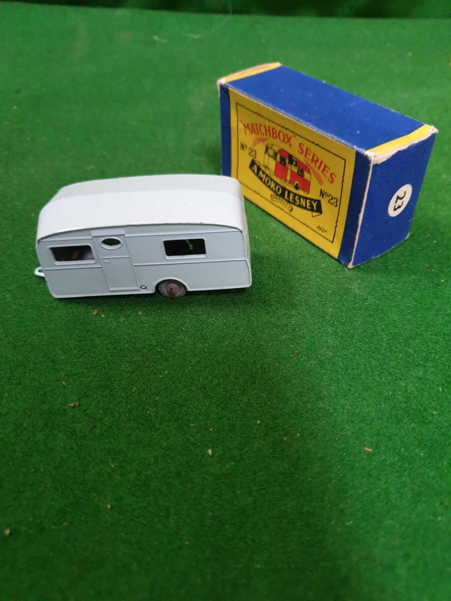 Matchbox Moko Lesney #23a Berkeley Cavalier Caravan Blue Box Inner Flap Missing Mint Model Light - Image 2 of 2