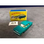 Matchbox Lesney Product #33b Ford Zephyr III In Green, White Interior And Grey Plastic Wheels Mint