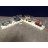 4 X Various Diecast Vintage Car Models In K H Norton Leicester Display Cases