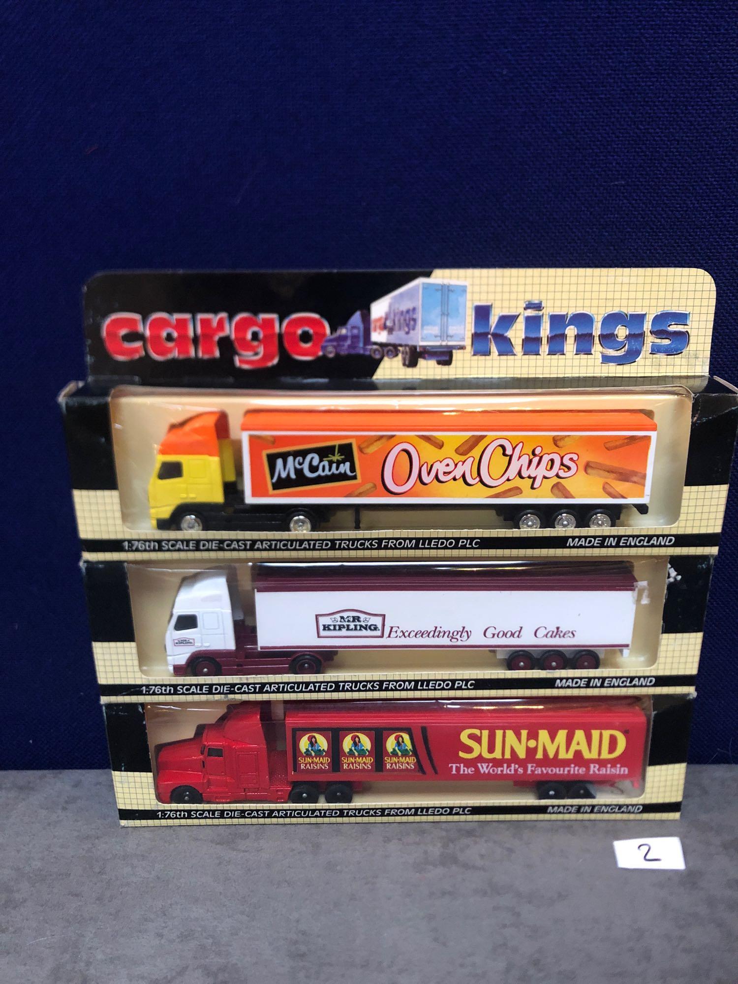 3x Lledo Cargo King Diecast Trucks Comprising Of; Cargo Kings Mr Kipling Articulated Truck , Lledo