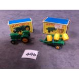 2 X Matchbox Diecast Vehicles Comprising Of #Matchbox 50b John Deere Lanz 700 In Excellent Box #