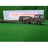 Dinky France #890 Berliet Tank Transporter Green - Detachable Trailer In Excellent Box 1960-1970