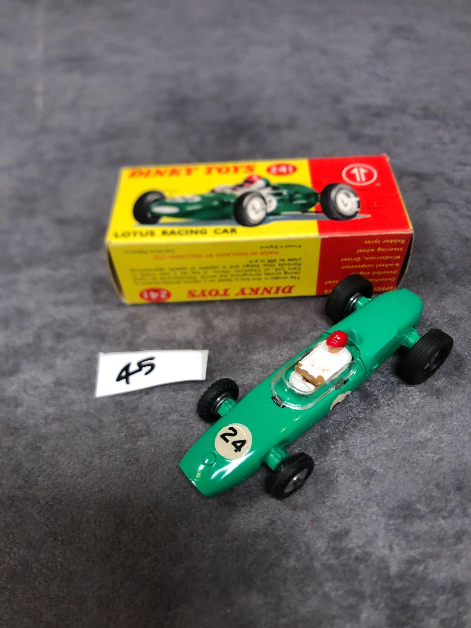 Dinky #241 Lotus Racing Car Green - White Driver With Red Helmet. RN #24 mint in firm box 1962-1970