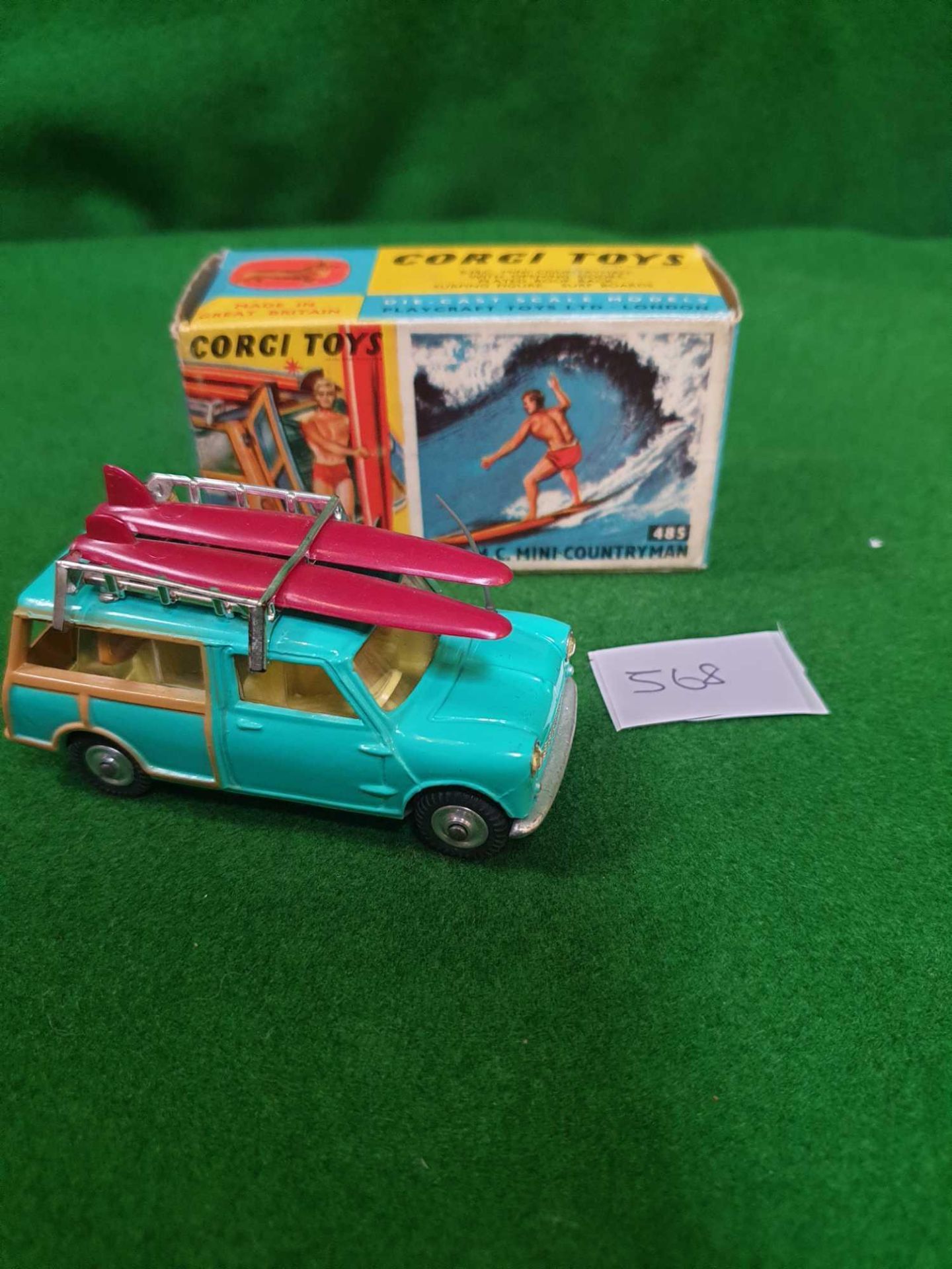 Corgi #485 Surfing With BMC Mini Countryman Comes With Surfer, Two Boards Excellent Model Mint Crisp