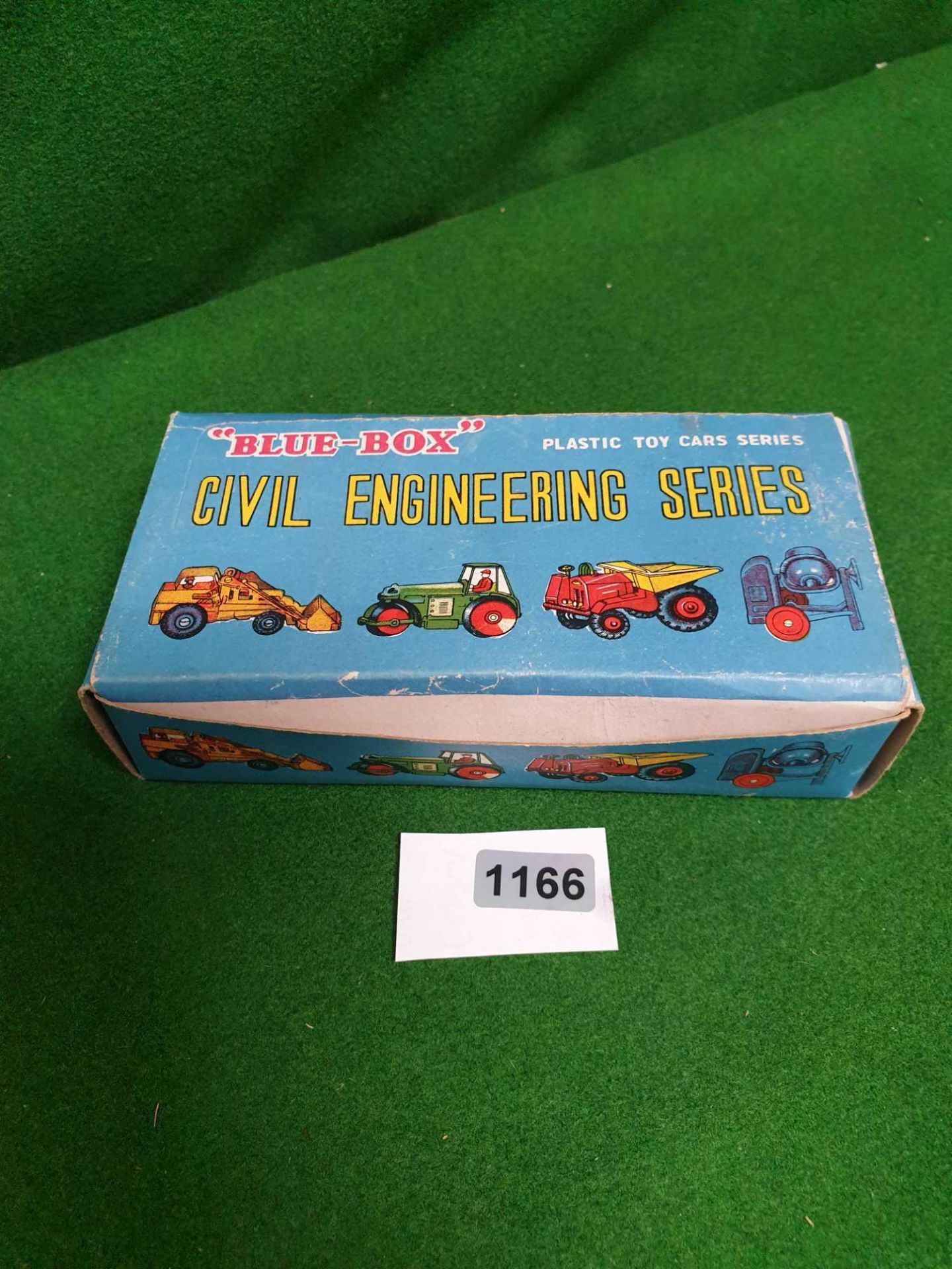 Blue Box Plastic Toy Car Series Civil Engineering Series No. # 7404 With 4 Vehicles In Box Rare