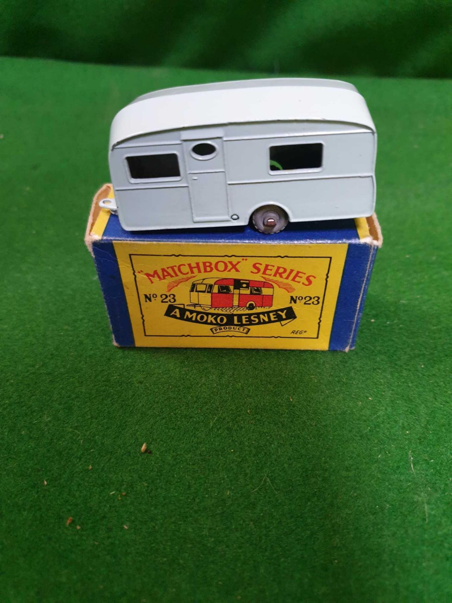 Matchbox Moko Lesney #23a Berkeley Cavalier Caravan Blue Box Inner Flap Missing Mint Model Light