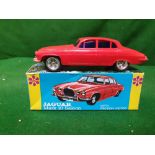 Hong Kong Made Plastic Friction Toy #414 Jaguar Mark 10 Saloon Red With Blue Windscreen