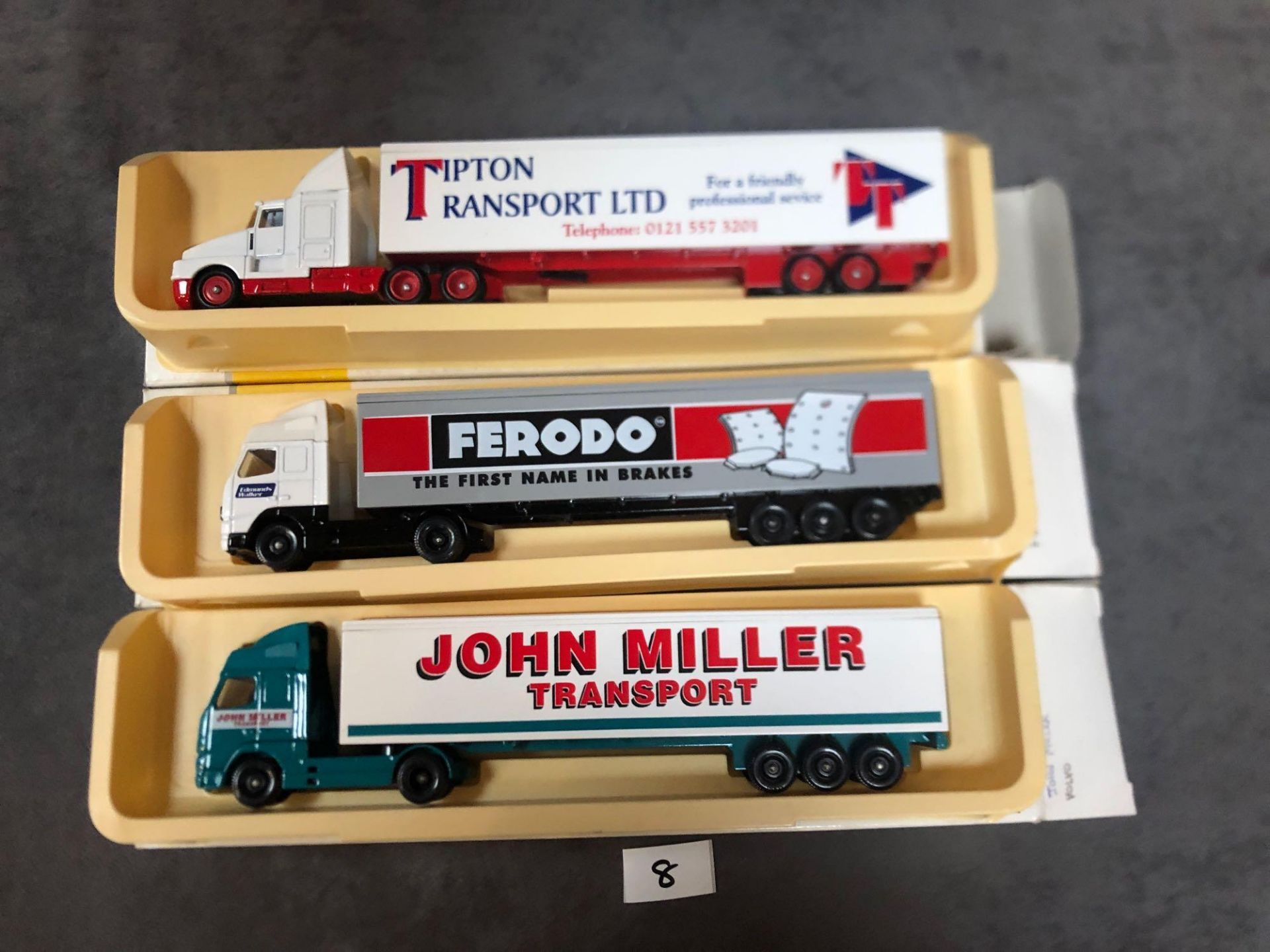 3x Lledo Pro Movers Diecast Trucks Comprising Of; John Miller Transport, Ferodo, Tipton Transport