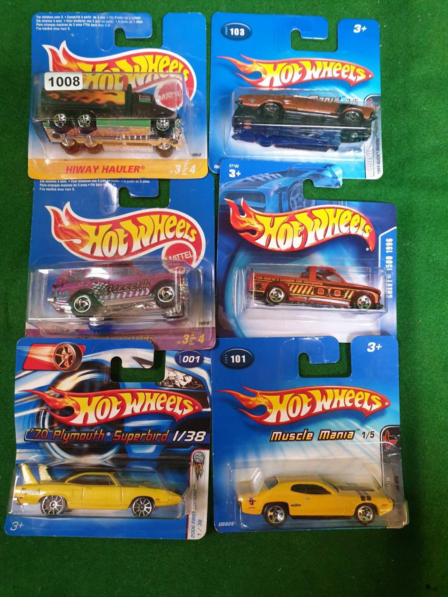 6 X Hot Wheels Carded New Comprising Of Range Rover #16916 Plymouth Superbird 2006 #001 Hiway Hauler