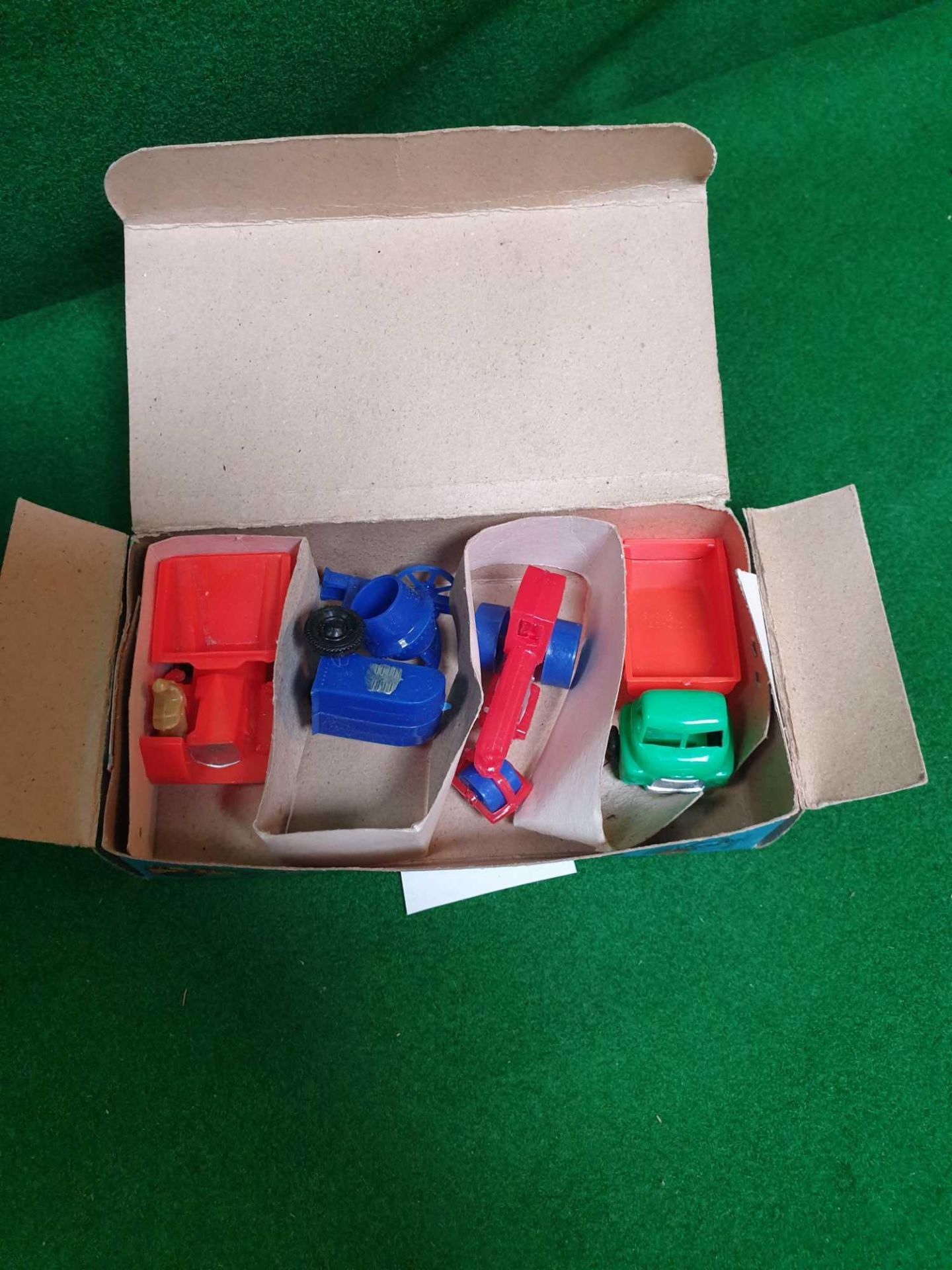 Blue Box Plastic Toy Car Series Civil Engineering Series No. # 7404 With 4 Vehicles In Box Rare - Image 2 of 2
