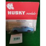 Husky Models Diecast #5 Lancia Flaminia In Blue With Yellow Interior On Opened Bubble Card