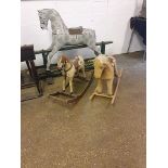 2x Vintage Rocking Horses Comprising Of Brown And White Rocking Horse Made Of Genuine Fur 850mm X