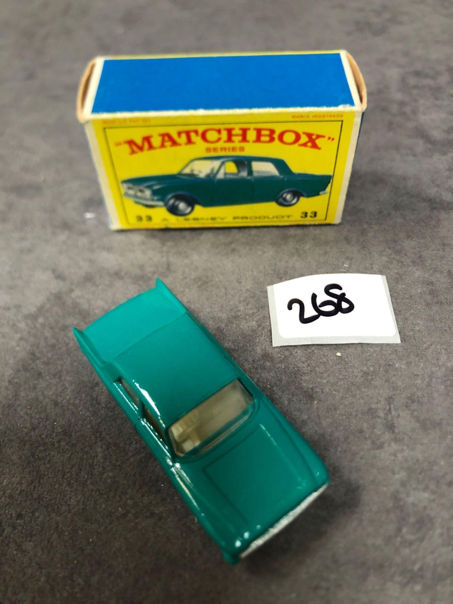 Matchbox Lesney #33b Ford Zephyr 6 Sea Green - Black Plastic Wheels Mint In Firm Type E Box