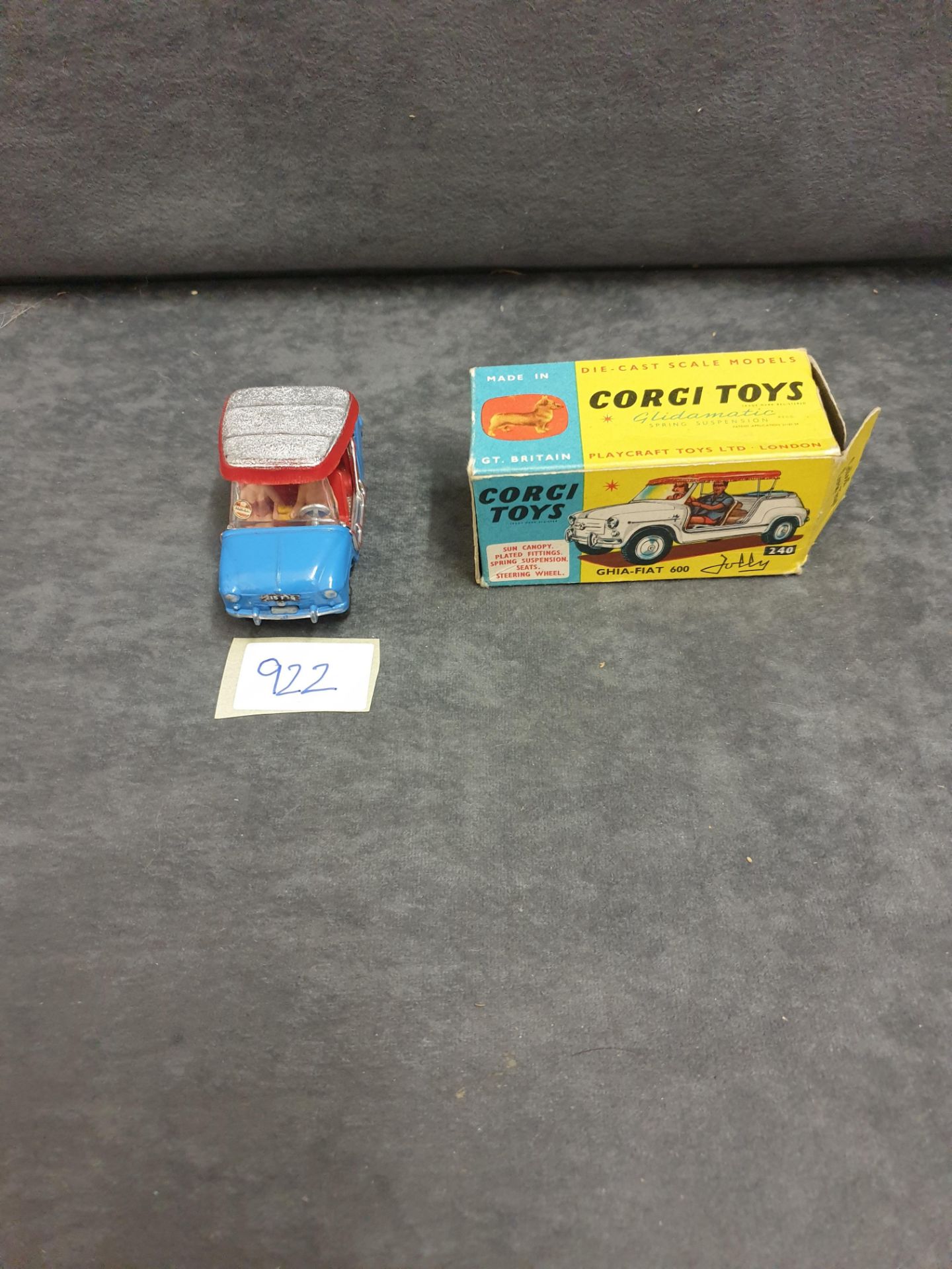Corgi Toys Diecast Rare #240 Ghia Fiat 600 In Light Blue With A Silver Roof Model Is Mint Model In - Image 2 of 5
