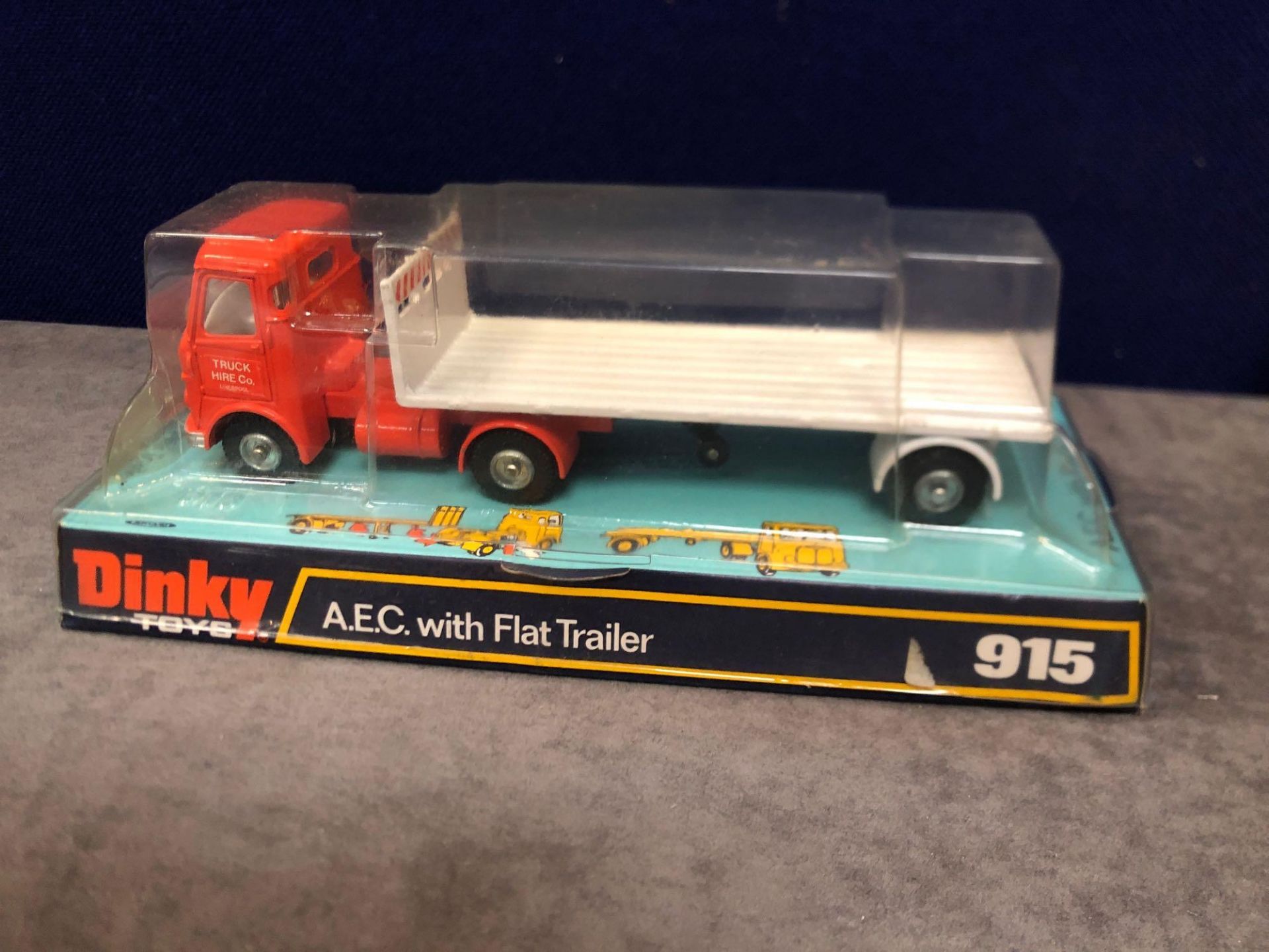 Dinky #915 AEC With Flat Trailer Orange/White - Truck Hire Co (Liverpool) Label On Door. Mint In - Image 3 of 3