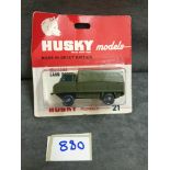 Husky Models Diecast #21 Military Land Rover On Opened Bubble Card 1965-1967