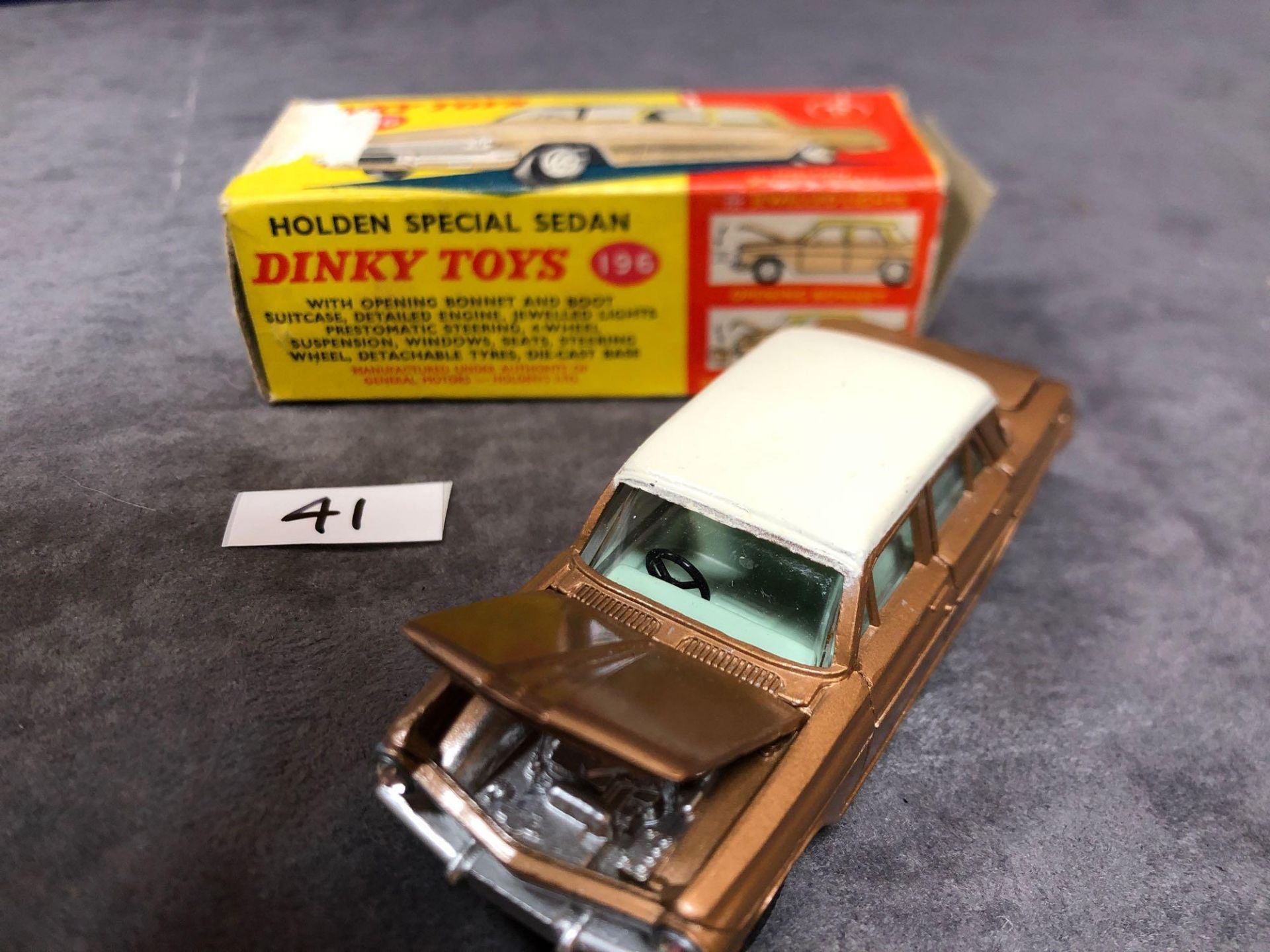 Dinky #196 Holden Special Sedan Bronze/White Or Turquoise/White - Jewelled Headlights (No