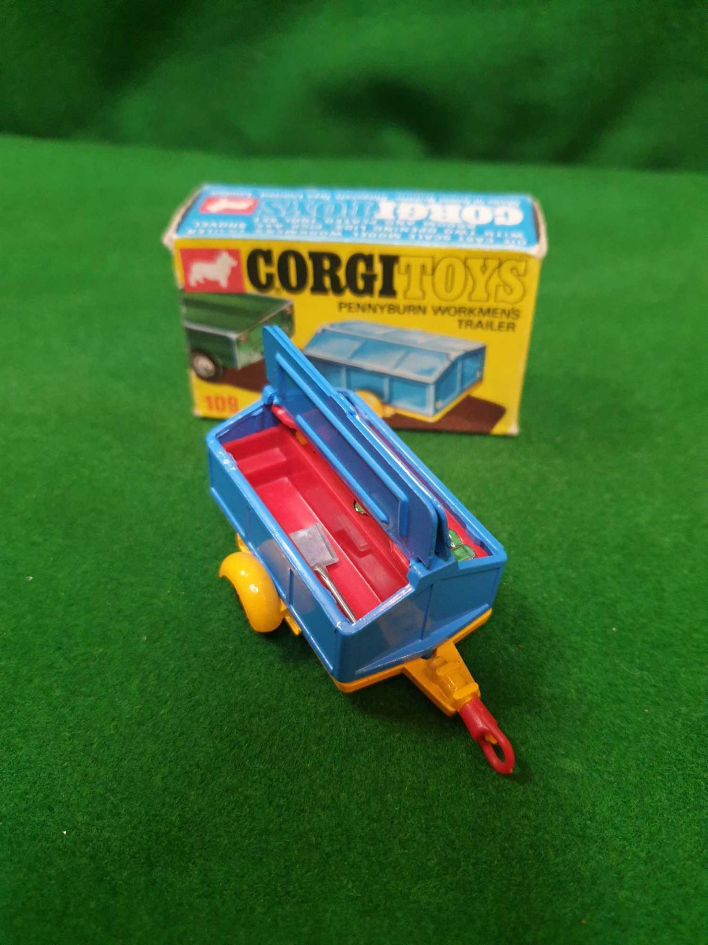 Corgi #109 Pennyburn Workers Trailer With Tools Mint Model In A Firm Box (Missing Pick Axe)