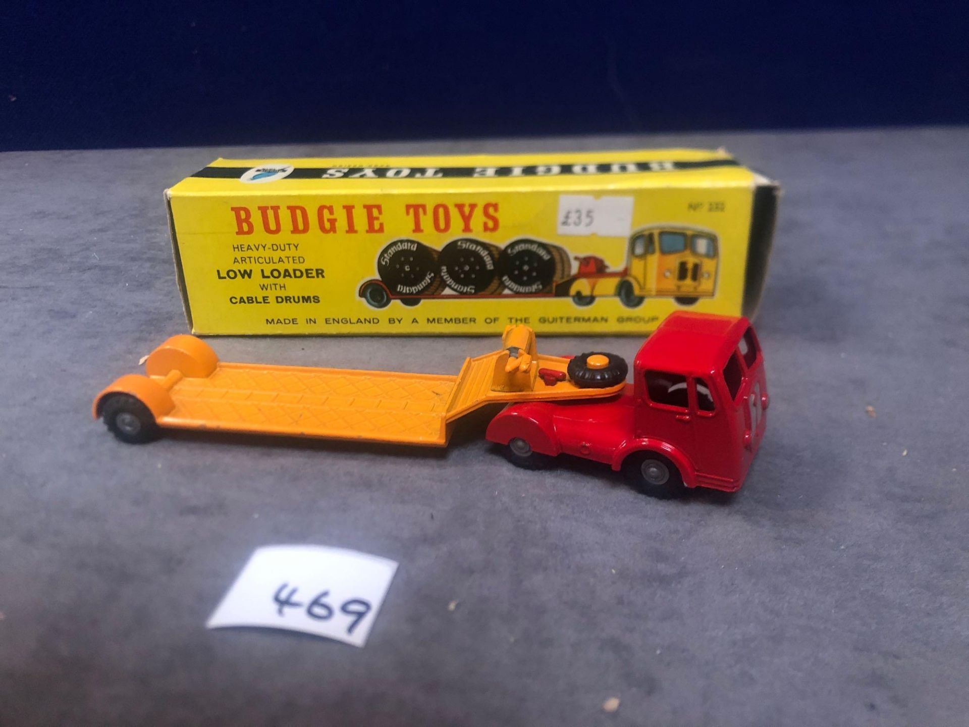 Budgie Toys No.232 Low Loader Issued 1959-66 Length 167mm (Cable Drums Missing) Mint In Firm Box (