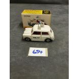Dinky #250 Mini Cooper S Police Car White - Red Interior. Cast Hubs With Inner Packaging In