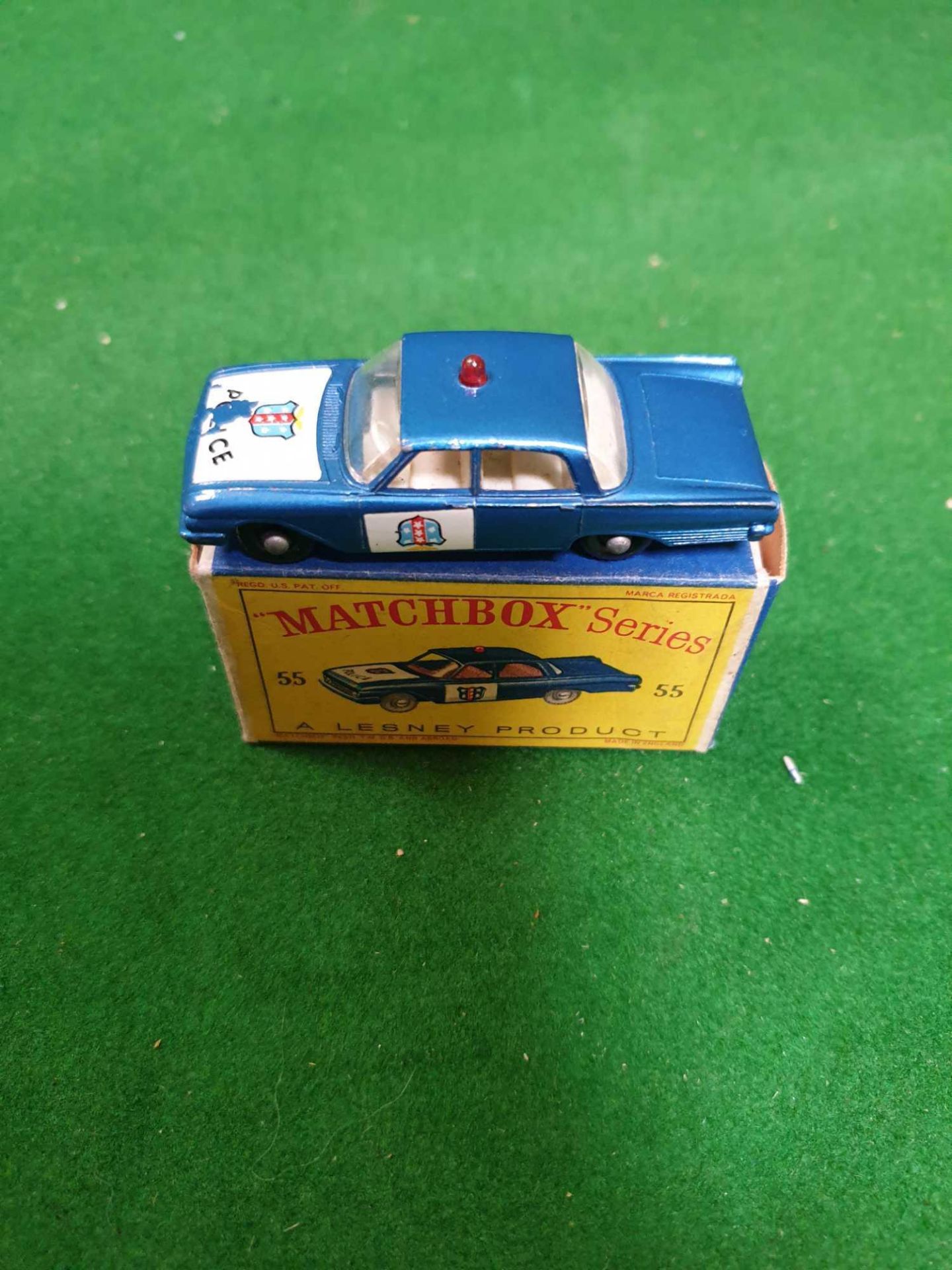 Matchbox Lesney #55b Ford Farlane Police Patrol Car E Type Box New Model Virtually Mint Firm Box