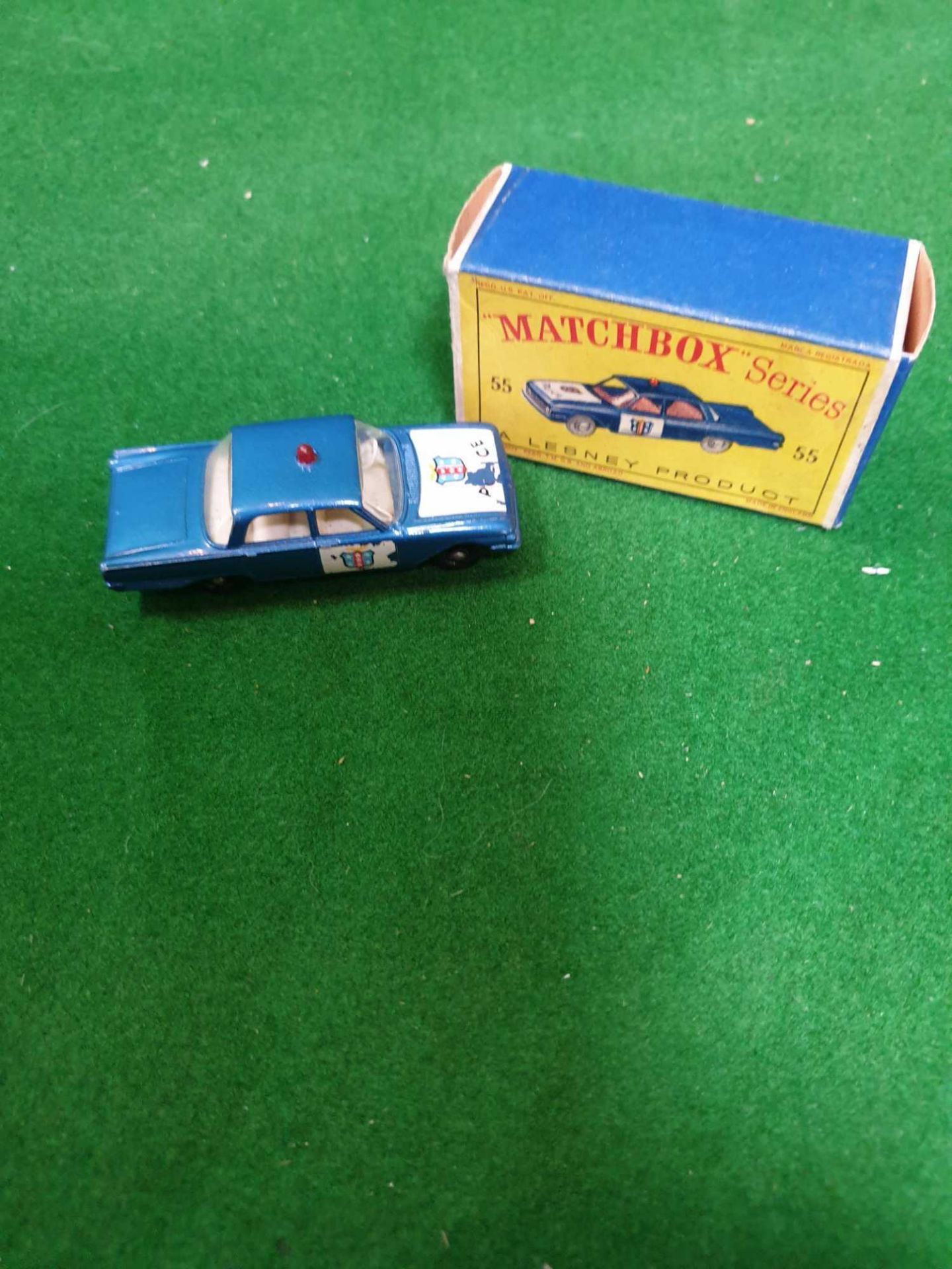 Matchbox Lesney #55b Ford Farlane Police Patrol Car E Type Box New Model Virtually Mint Firm Box - Image 3 of 3