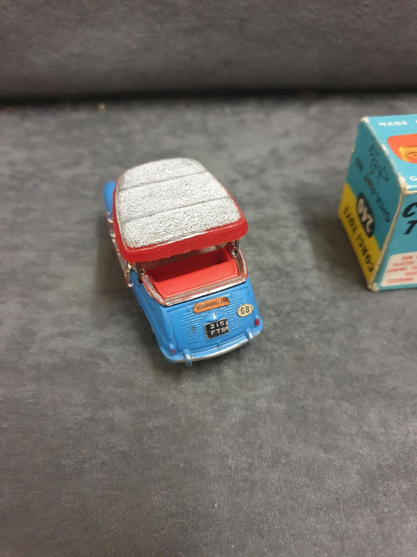 Corgi Toys Diecast Rare #240 Ghia Fiat 600 In Light Blue With A Silver Roof Model Is Mint Model In - Image 4 of 5