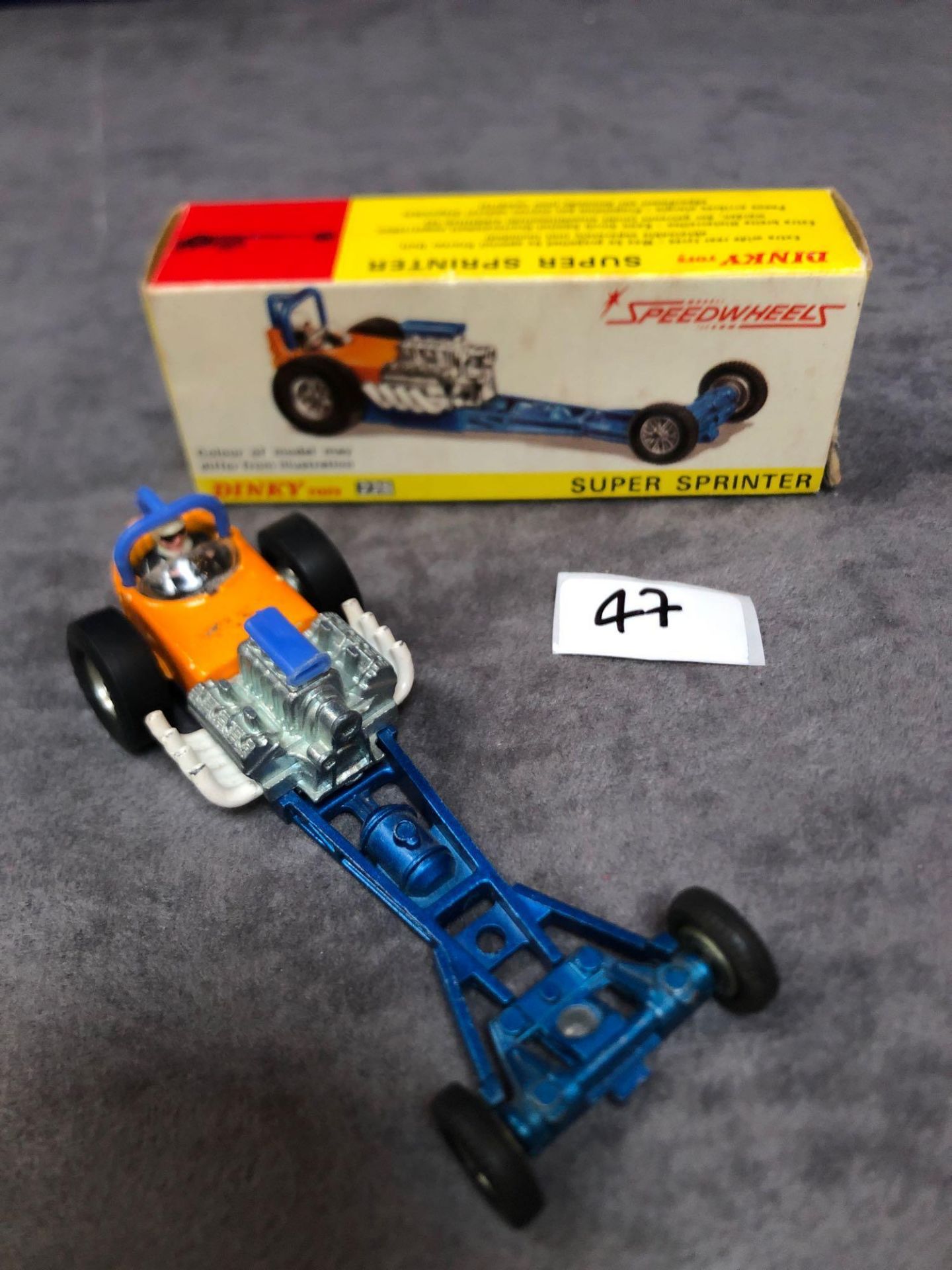 Dinky #228 Super Sprinter Blue And Orange - Exposed Engine And Speed Wheels. Very God Model In A