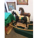 2x Vintage Rocking Horses Comprising Of Brown Wooden Rocking Horse With No Tail 1200mm X 300mm X