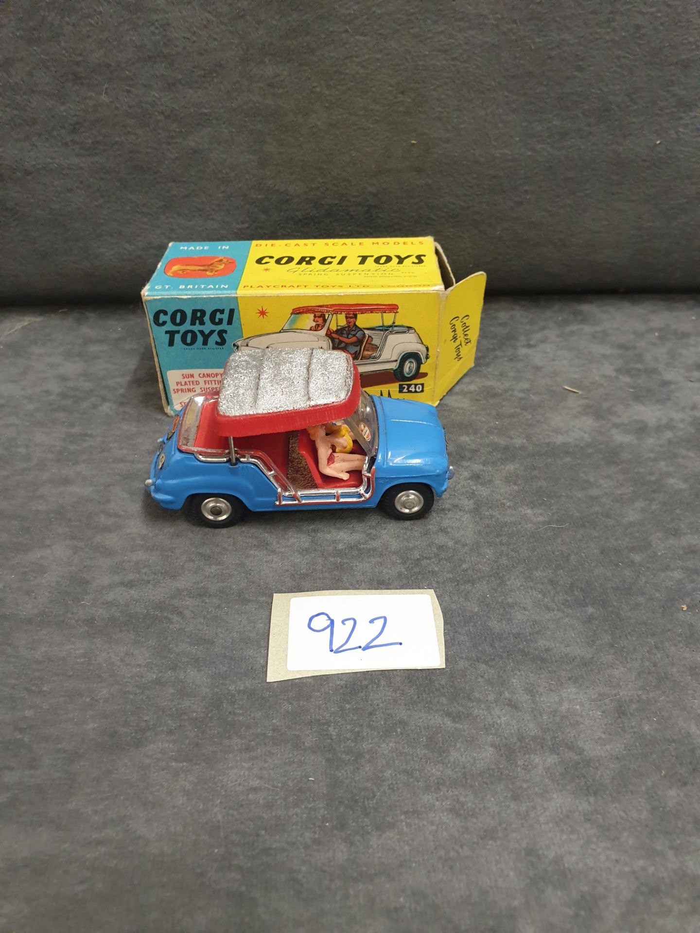 Corgi Toys Diecast Rare #240 Ghia Fiat 600 In Light Blue With A Silver Roof Model Is Mint Model In