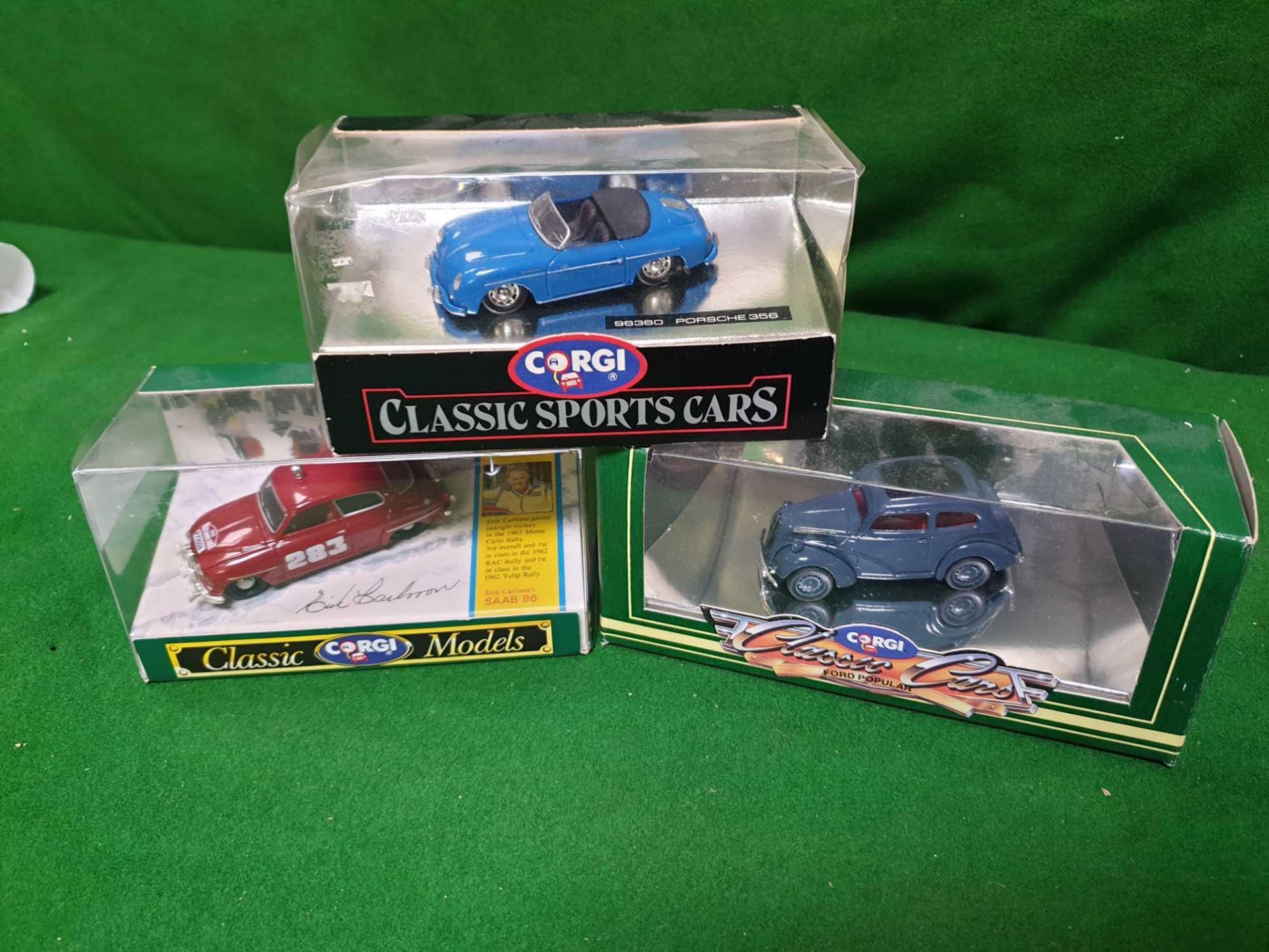 A Set Of 3 X Corgi Models Comprising Of #D7121 Corgi D712/1 Saab 96 1963 Monte Carlo Rally #C701-1