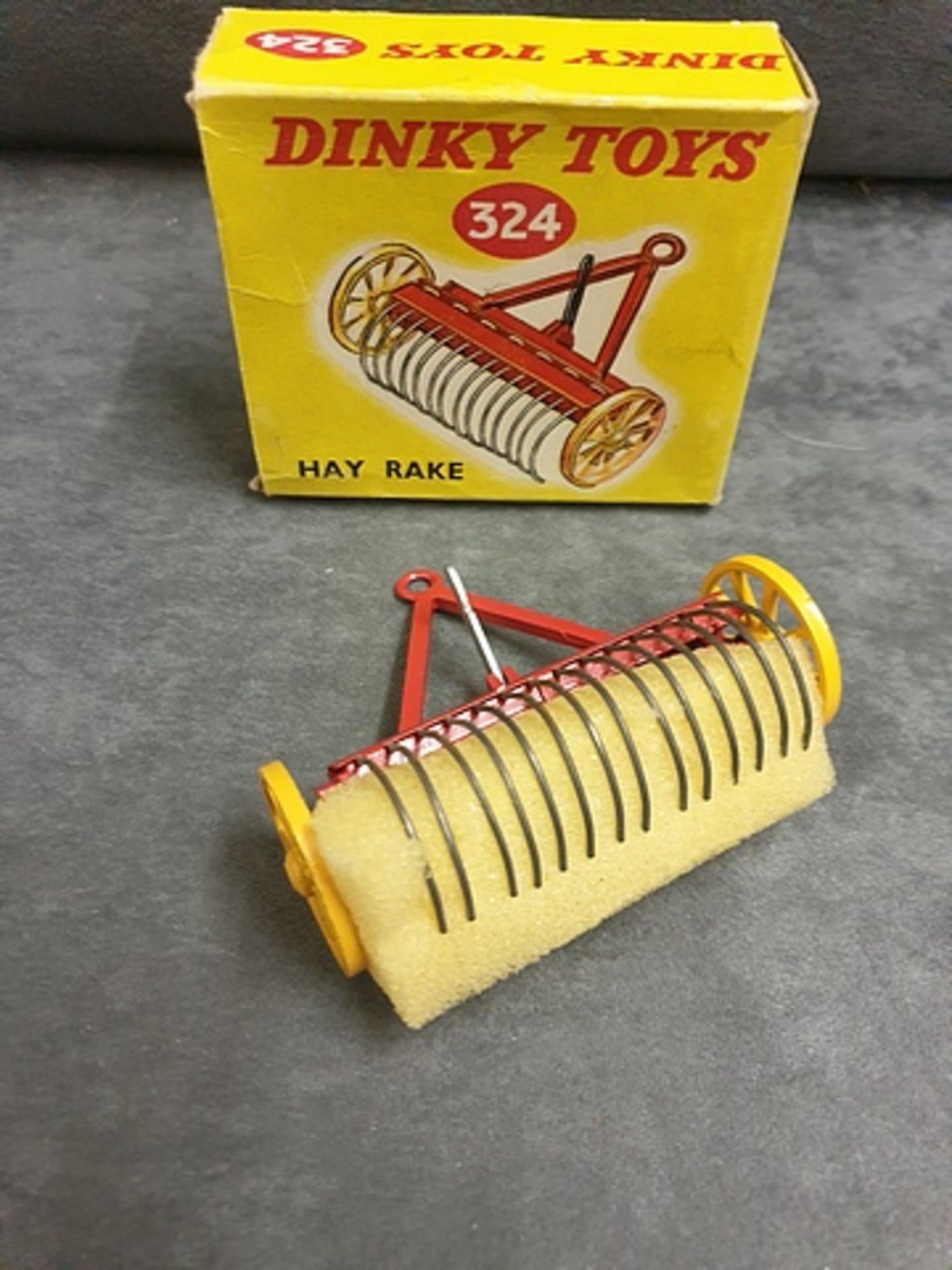 Dinky #324 Hay Rake Virtually Mint In A Firm Excellent Box 1954-1964 Red, With Yellow Wheels