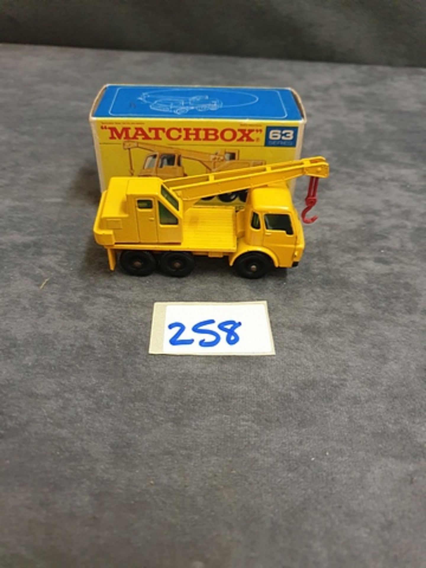 Matchbox Lesney Diecast #63c Dodge Crane Truck In Yellow Mint Model In Firm F Type Box 1968-1970 - Image 2 of 4