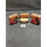 3x Matchbox Superfast Diecast All Boxed Comprising Of 2x #43 Steam Locomotive In Red 1x 44 Passenger