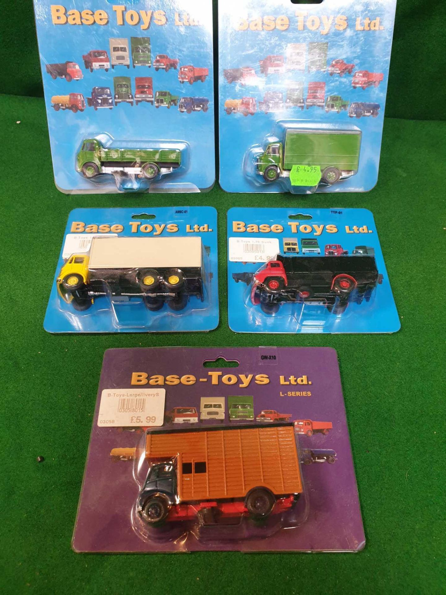 Set Of 5 X Base Toys (Hong Kong) 1/76 Scale Diecast Models #AMS01 AEC Mercury 2-Axle Drop Side #