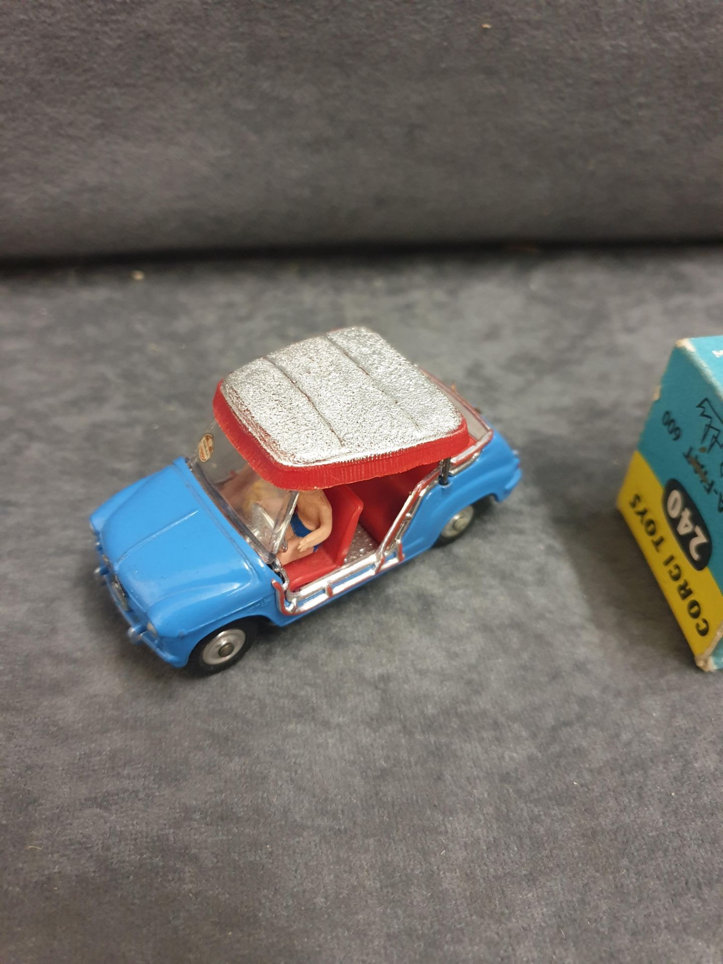 Corgi Toys Diecast Rare #240 Ghia Fiat 600 In Light Blue With A Silver Roof Model Is Mint Model In - Image 3 of 5