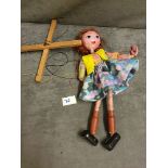 Vintage Pelham Puppets Girl With Beautiful Light Brown Hair Peach Checked Top With A Yellow