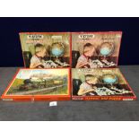 4 X Victory Vintage Boxed Plywood Puzzles Comprising Of British Isles Map. England Wales Map. The